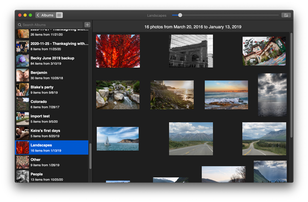 Screenshot of the individual album view in Unbound, showing the thumbnails of all the images in this folder